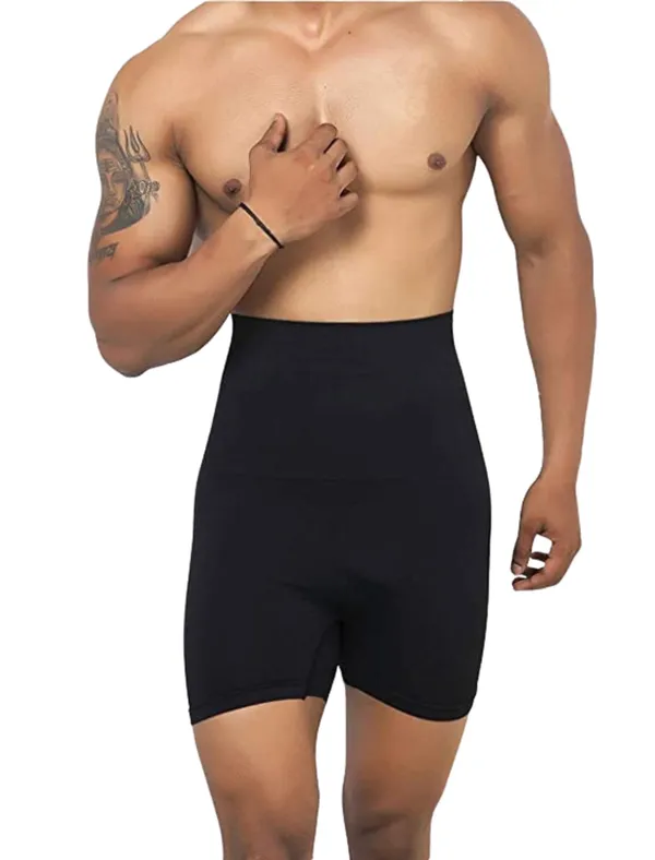 KROYWEN_Mens_Seamless_Tummy_Tucker_Waist_Cincher_Thigh_Slimming_Body_Shapewear_Belly_Girdle_Boxer_Briefs_Black