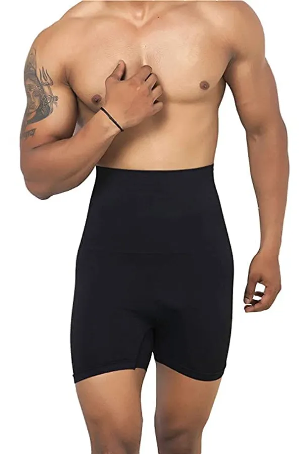 KROYWEN_Men_Tummy_Control_Seamless_Shorts_High_Waist_Slimming_Underwear_Body_Shaper_Belly_Stomach_Fitness_for_Exercise_&_Workout_Briefs_Multi_VAR_Option_Black
