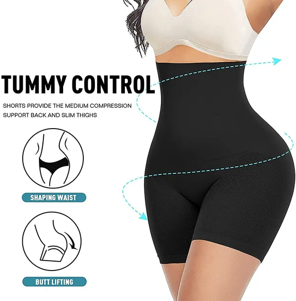 KROYWEN_Women's_Body_Shaper_Tummy_Control_High_Waist_Shapewear_Mid-Thigh_Slimmer_Shorts_Underwear_Butt_Lifter_Bodysuit_Panties_for_Daily_Compression_and_Posture_Support_Black