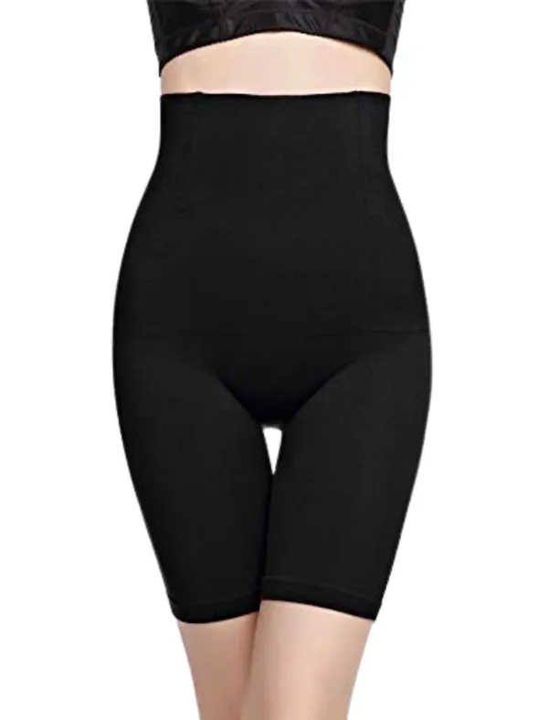 KROYWEN_Women's_Lycra_High_Waist_Shorts_Tummy_Tucker_Slimming_Body_Shapers_with_Strip_for_Gym_Yoga_Exercise_Dance_Walk_Jogging(Free-Size)_(Black)
