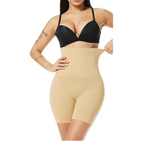 Kroywen_Women's_Stretch_Cotton_Seamless_Tummy_Control_High_Waist_Shapewear_Blended_Fabric_Body_Shaper_for_Tummy_and_Thigh_Support_Gym_Wear_Ladies_Compression_Underwear_Beige
