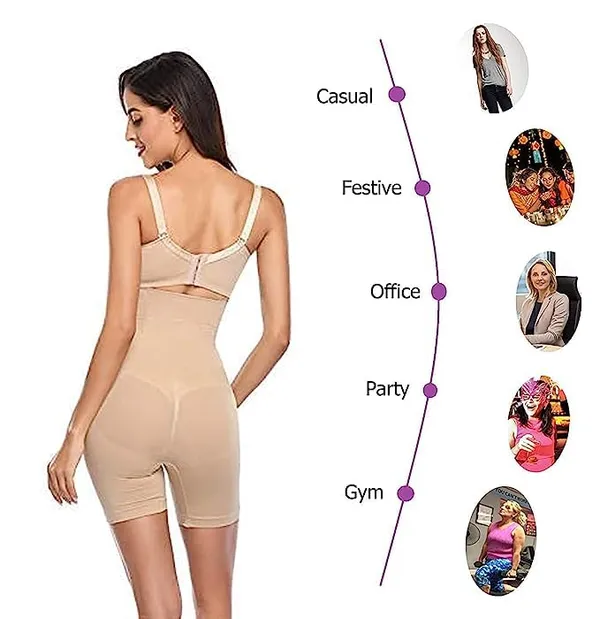 KROYWEN_Women's_Stretch_Cotton_Seamless_Tummy_Control_High_Waist_Shapewear_Beige_Blended_Fabric_Body_Shaper_for_Tummy_and_Thigh_Support_Gym_Wear_Ladies_Compression_Underwear
