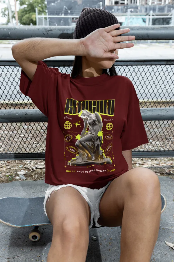 Maroon_Cotton_One_Oversized_T-Shirt_For_Unisex