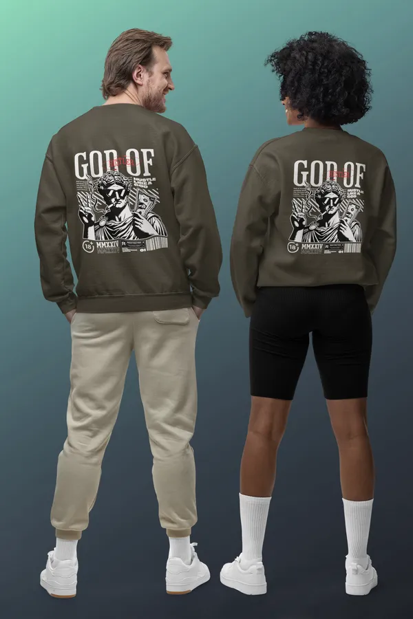 Olive_Green_Cotton_God_Of_Hustle_Sweatshirt_For_Unisex