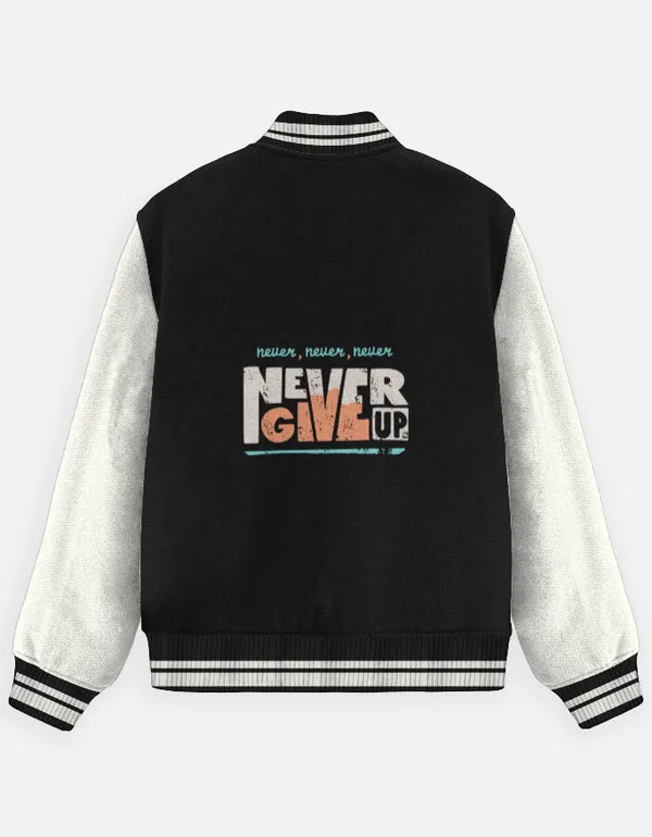 Black_Cotton_Never_Give_Up_Varsity_Jacket_For_Unisex