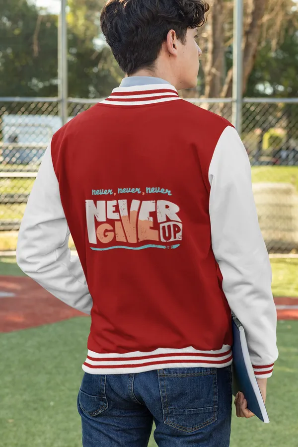 Red_Cotton_Never_Give_Up_Varsity_Jacket_For_Unisex