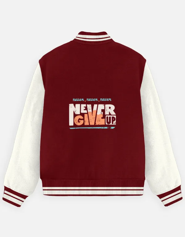Maroon_Cotton_Never_Give_Up_Varsity_Jacket_For_Unisex