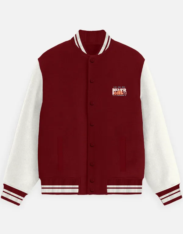 Maroon_Cotton_Never_Give_Up_Varsity_Jacket_For_Unisex