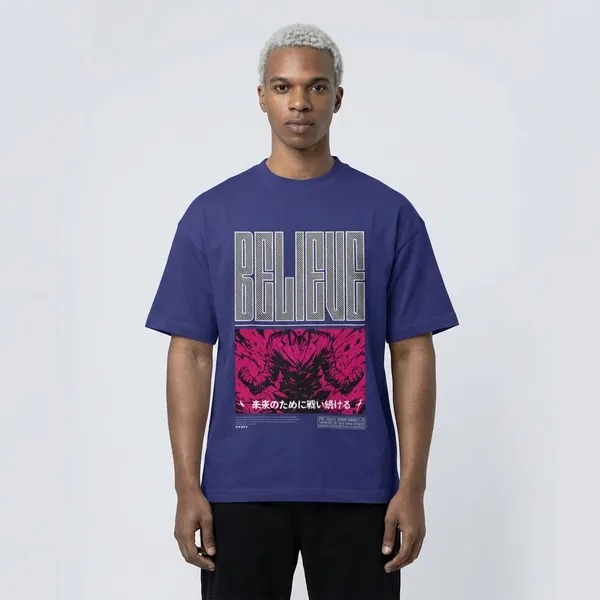 Royal_Blue_Cotton_Believe_Oversized_T-Shirt_For_Unisex
