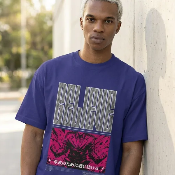 Royal_Blue_Cotton_Believe_Oversized_T-Shirt_For_Unisex