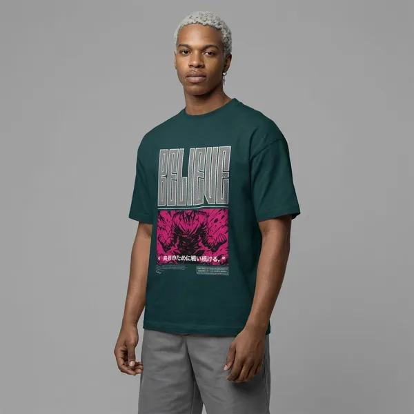 Petrol_Blue_Cotton_Believe_Oversized_T-Shirt_For_Unisex