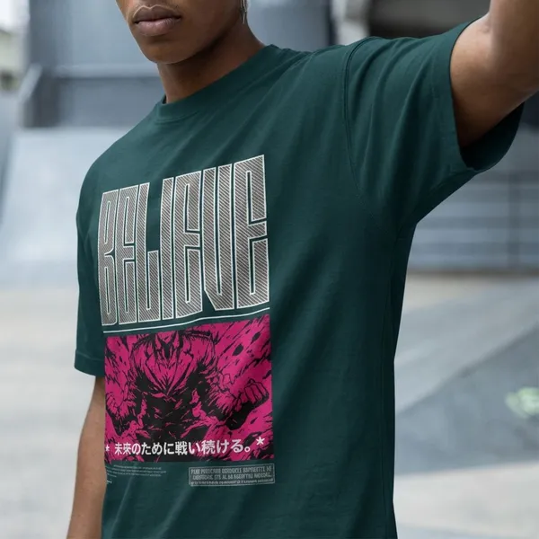 Petrol_Blue_Cotton_Believe_Oversized_T-Shirt_For_Unisex