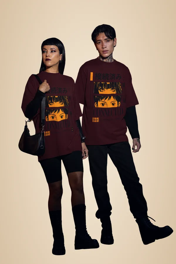Maroon_Cotton_Connected_Oversized_T-Shirt_For_Unisex