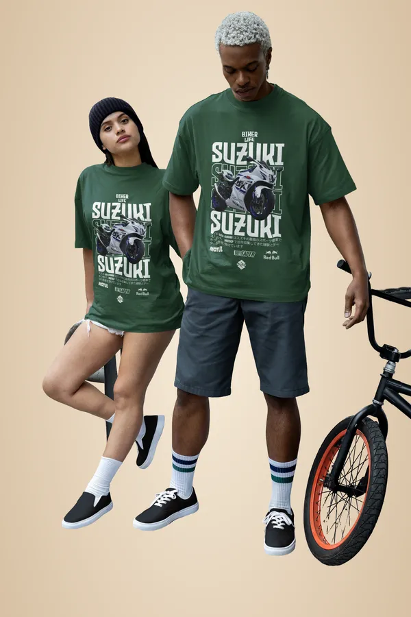 Bottle_Green_Cotton_Suzuki_Oversized_T-Shirt_For_Unisex