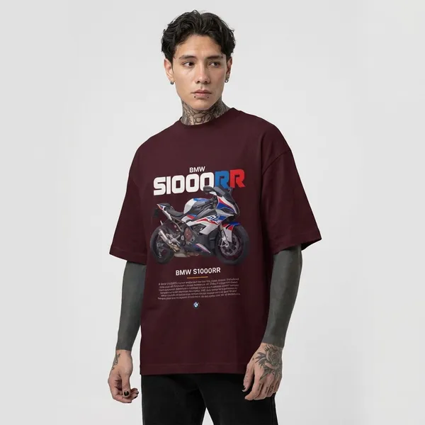 Maroon_Cotton_Bmw_S1000Rr_Oversized_T-Shirt_For_Unisex