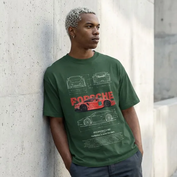 Bottle_Green_Cotton_Porsche_911_Gt3_Oversized_T-Shirt_For_Unisex