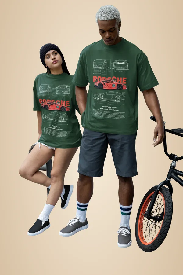 Bottle_Green_Cotton_Porsche_911_Gt3_Oversized_T-Shirt_For_Unisex