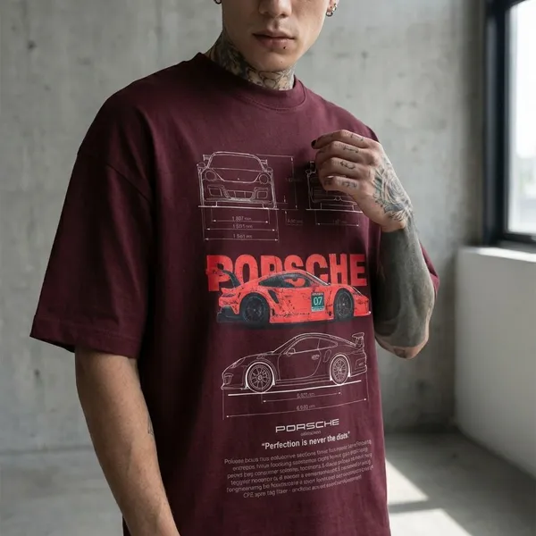 Maroon_Cotton_Porsche_911_Gt3_Oversized_T-Shirt_For_Unisex