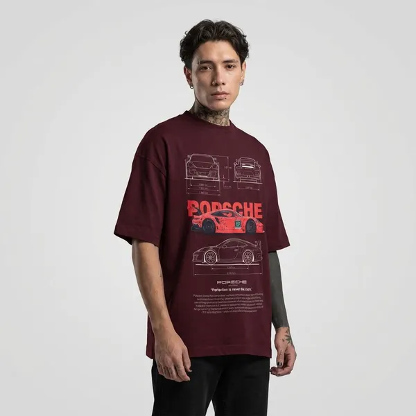 Maroon_Cotton_Porsche_911_Gt3_Oversized_T-Shirt_For_Unisex
