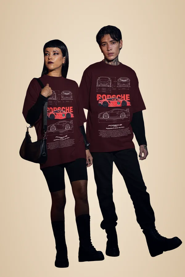 Maroon_Cotton_Porsche_911_Gt3_Oversized_T-Shirt_For_Unisex