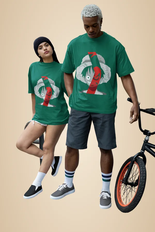 Bottle_Green_Cotton_One_Piece_Ii_Oversized_T-Shirt_For_Unisex
