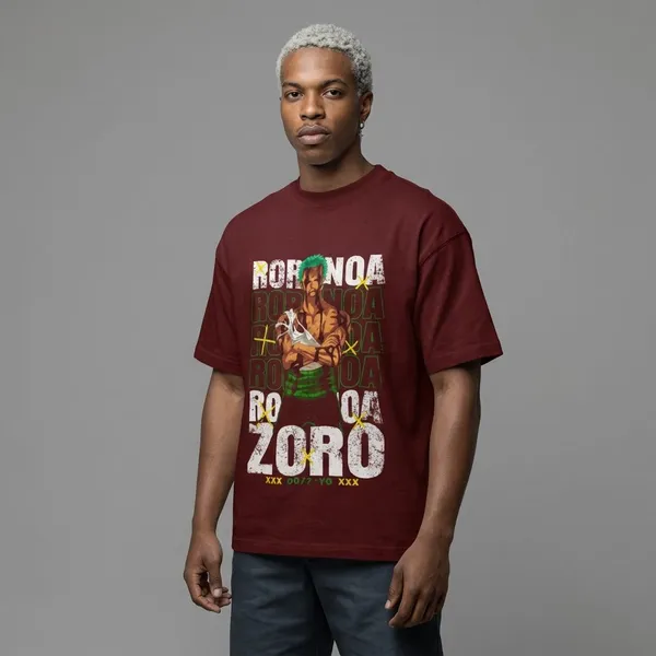 Maroon_Cotton_Zoro_Oversized_T-Shirt_For_Unisex