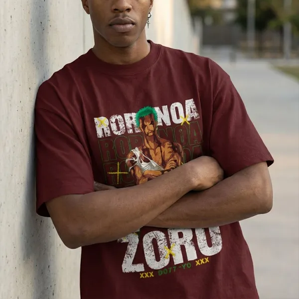 Maroon_Cotton_Zoro_Oversized_T-Shirt_For_Unisex