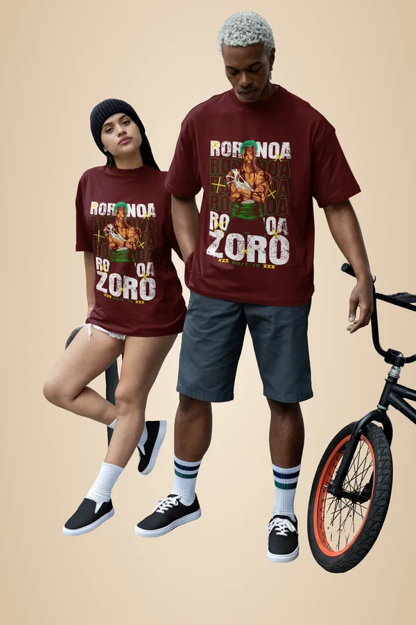 Maroon_Cotton_Zoro_Oversized_T-Shirt_For_Unisex