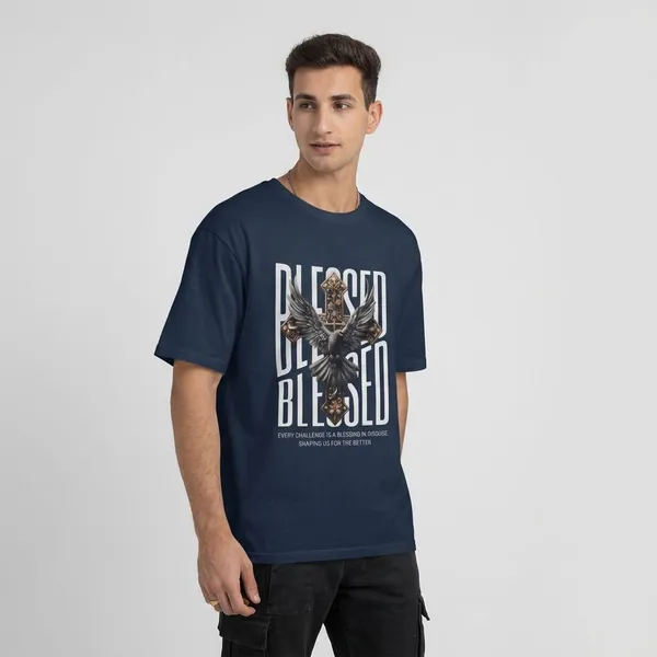 Navy_Blue_Cotton_Blessed_Oversized_T-Shirt_For_Unisex