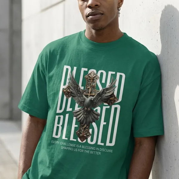 Bottle_Green_Cotton_Blessed_Oversized_T-Shirt_For_Unisex