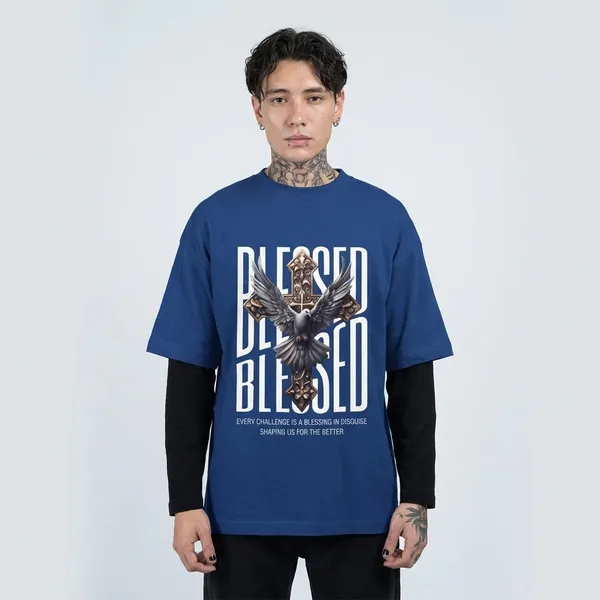 Royal_Blue_Cotton_Blessed_Oversized_T-Shirt_For_Unisex