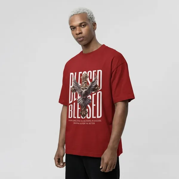 Red_Cotton_Blessed_Oversized_T-Shirt_For_Unisex