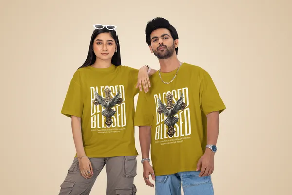 Mustard_Yellow_Cotton_Blessed_Oversized_T-Shirt_For_Unisex