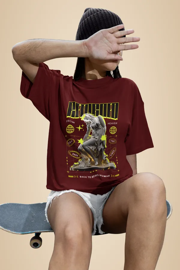 Maroon_Cotton_One_Oversized_T-Shirt_For_Unisex