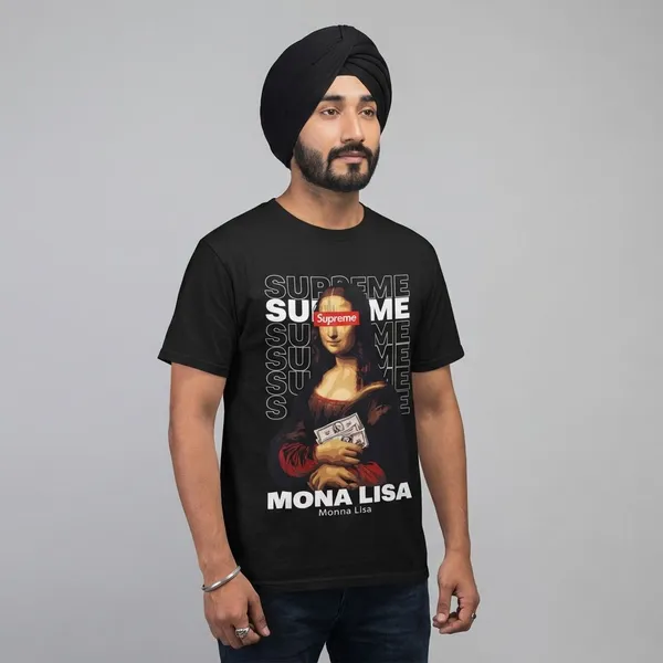 Black_Cotton_Monalisa_Stretch_T-Shirt_For_Unisex