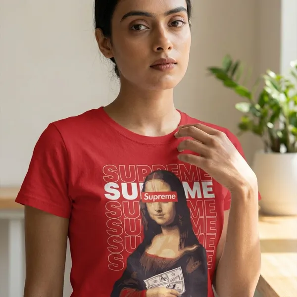 Red_Cotton_Monalisa_Stretch_T-Shirt_For_Unisex