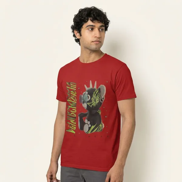 Red_Cotton_Teddy_Stretch_T-Shirt_For_Unisex