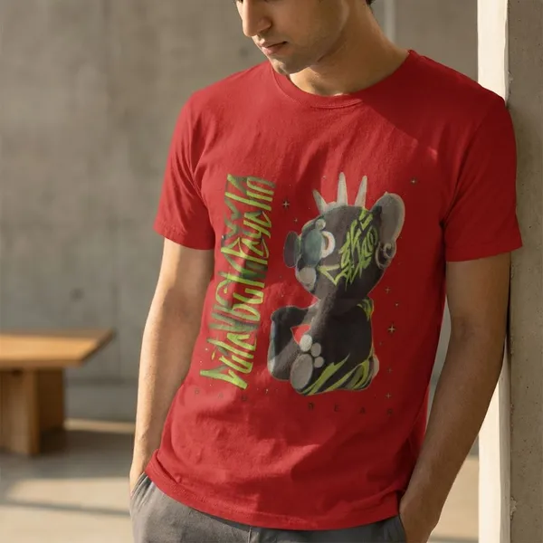 Red_Cotton_Teddy_Stretch_T-Shirt_For_Unisex