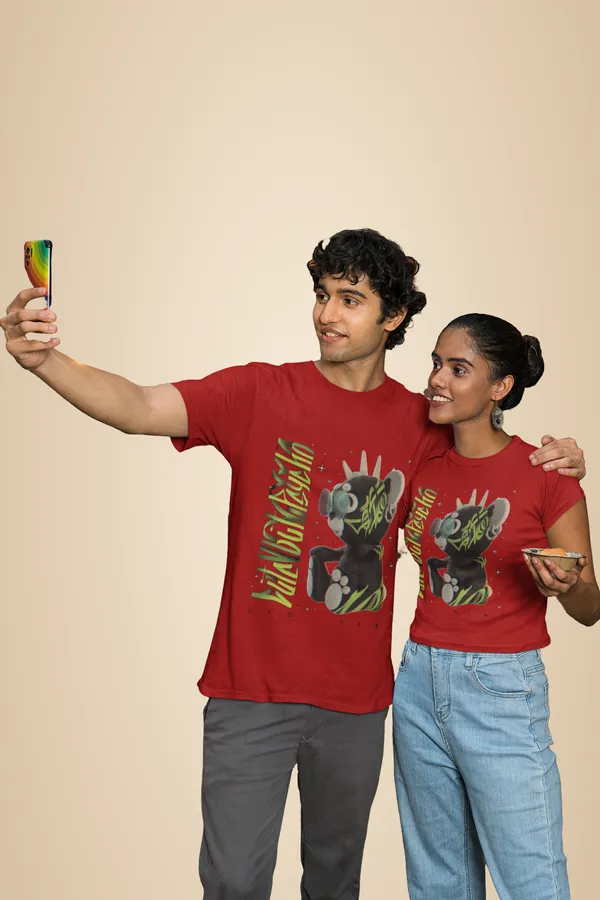Red_Cotton_Teddy_Stretch_T-Shirt_For_Unisex
