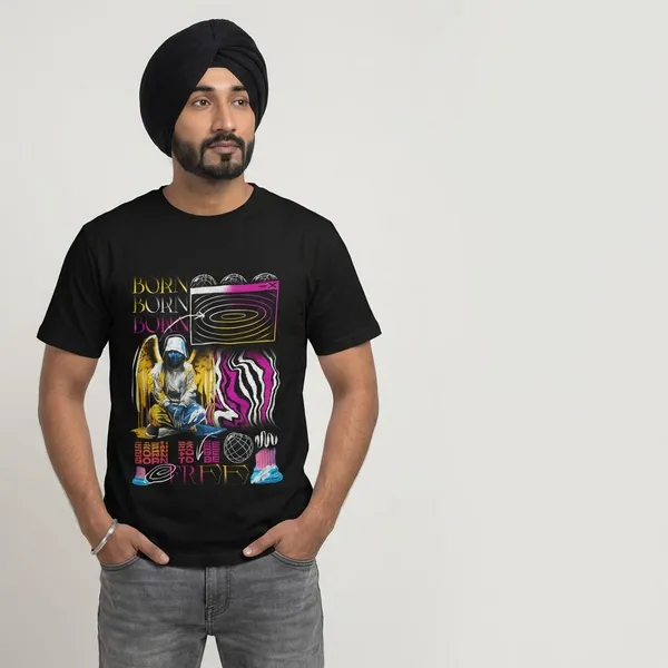 Black_Cotton_Born_Stretch_T-Shirt_For_Unisex