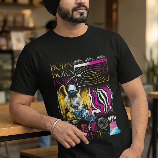 Black_Cotton_Born_Stretch_T-Shirt_For_Unisex