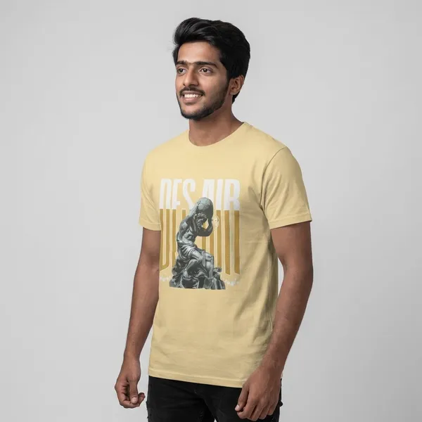 Beige_Cotton_Desair_Supima_T-Shirt_For_Unisex