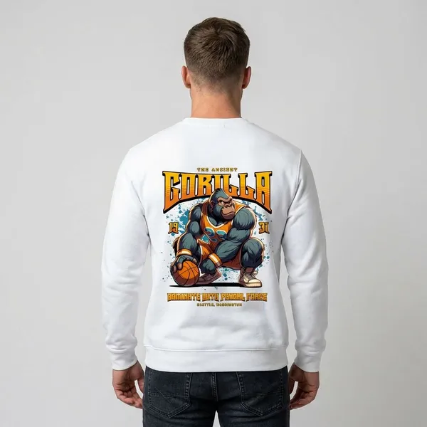 White_Cotton_Gorilla_Sweatshirt_For_Unisex
