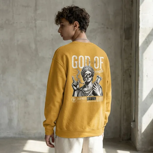 Mustard_Yellow_Cotton_God_Of_Hustle_Sweatshirt_For_Unisex