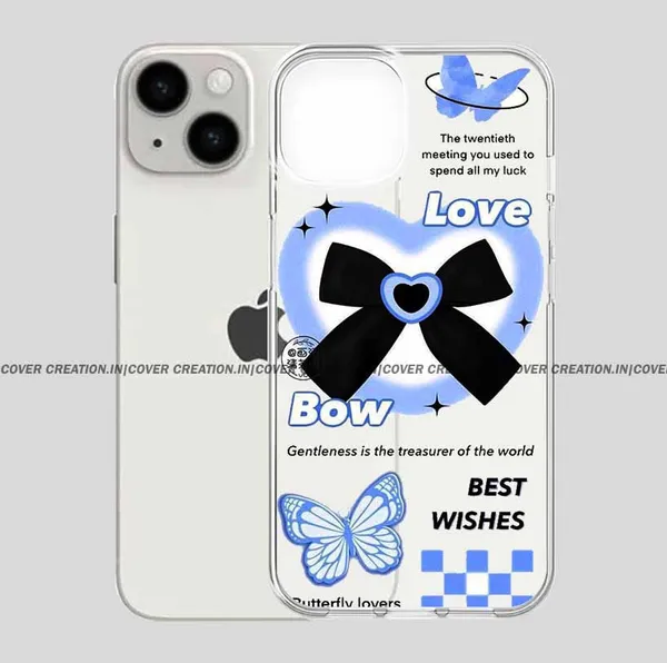 Blue_Butterfly_&_Black_Bow_Clear_Soft__Silicon_Case