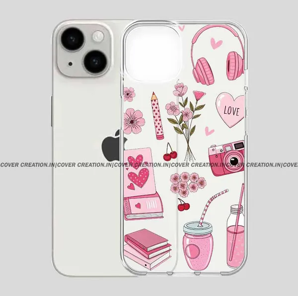 Pink_Headphone_&_Flower_Clear_Soft__Silicon_Case