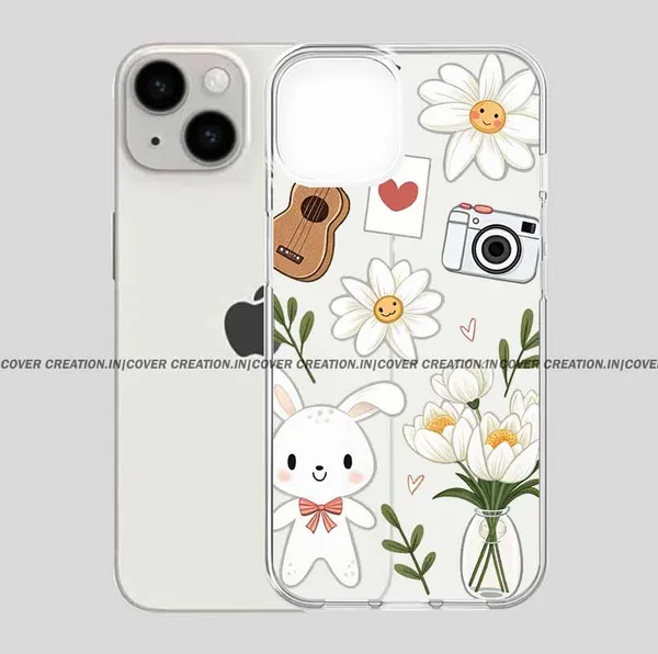 White_Flower_-_Bunny_Clear_Soft__Silicon_Case