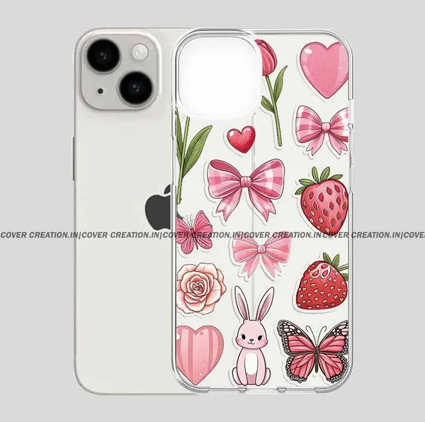Pink_Bunny_bow_Cherry_Clear_Soft__Silicon_Case