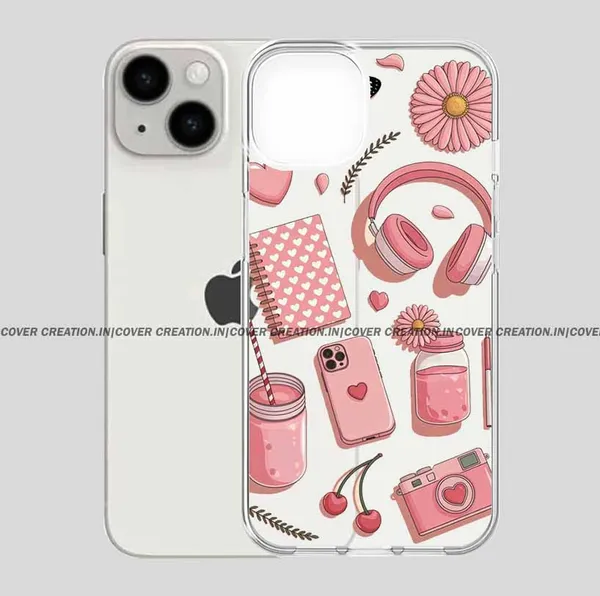 Pink_Headphone_&_Flower_Clear_Soft__Silicon_Case