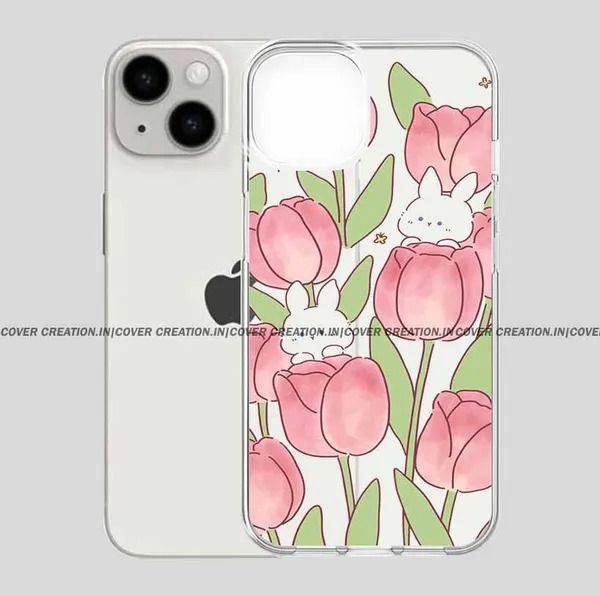 Bunny_Pink_Flower_Clear_Soft__Silicon_Case
